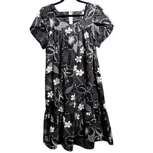 VTG Royal Creations Black White Hawaiian‎ Dress Floral Tiki Whimsigoth Retro M